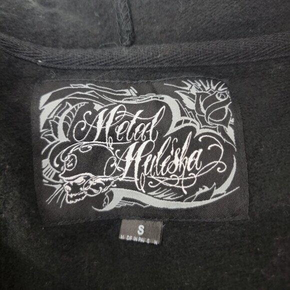METAL MULISHA Womens Hoodie Sz SMALL Full Zip BLACK Red Wings Rhinestones Studs - Picture 6 of 13
